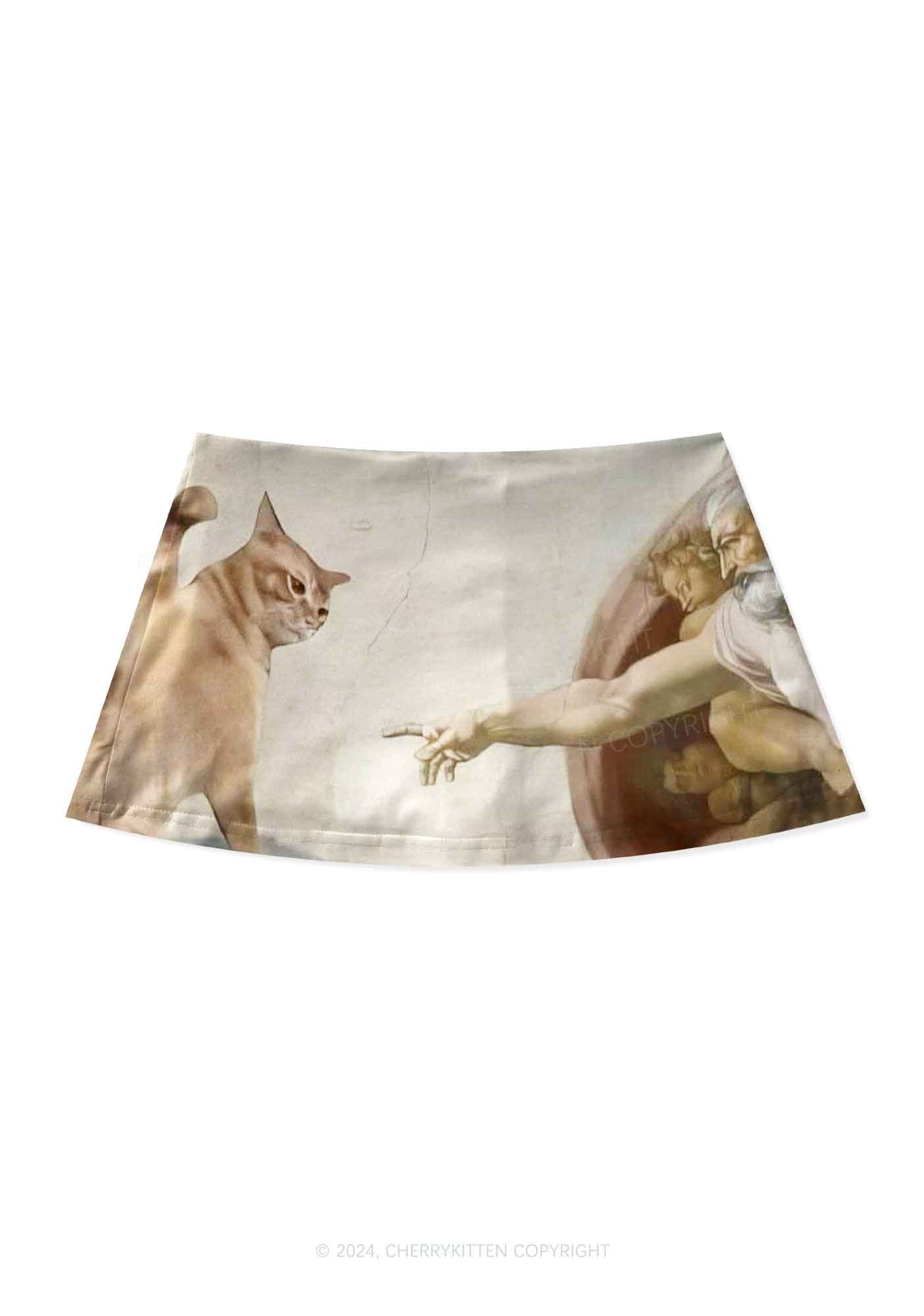 God Give Cat Y2K Print Mini Skirt Cherrykitten