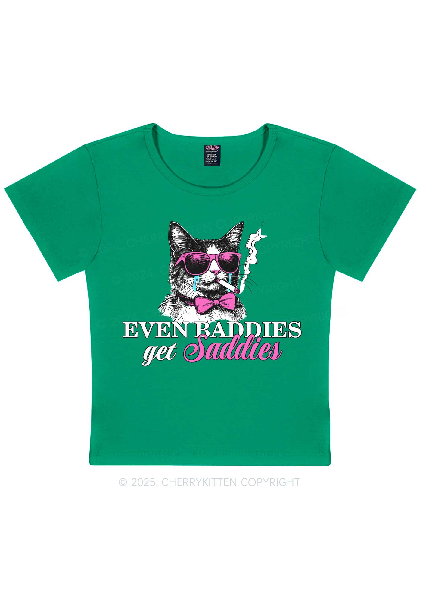 Baddies Cat Get Saddies Y2K Baby Tee Cherrykitten