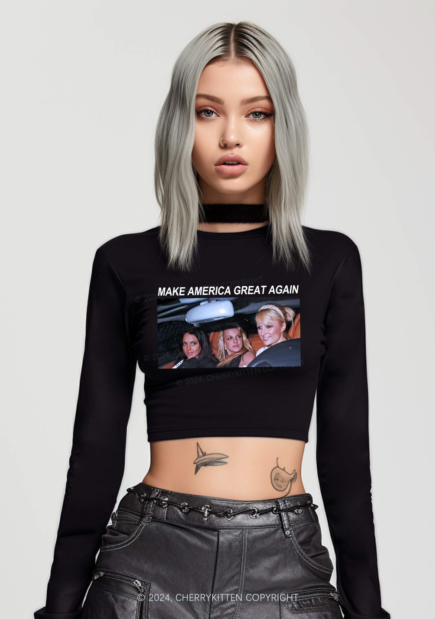 Make America Great Again Y2K Long Sleeve Crop Top Cherrykitten