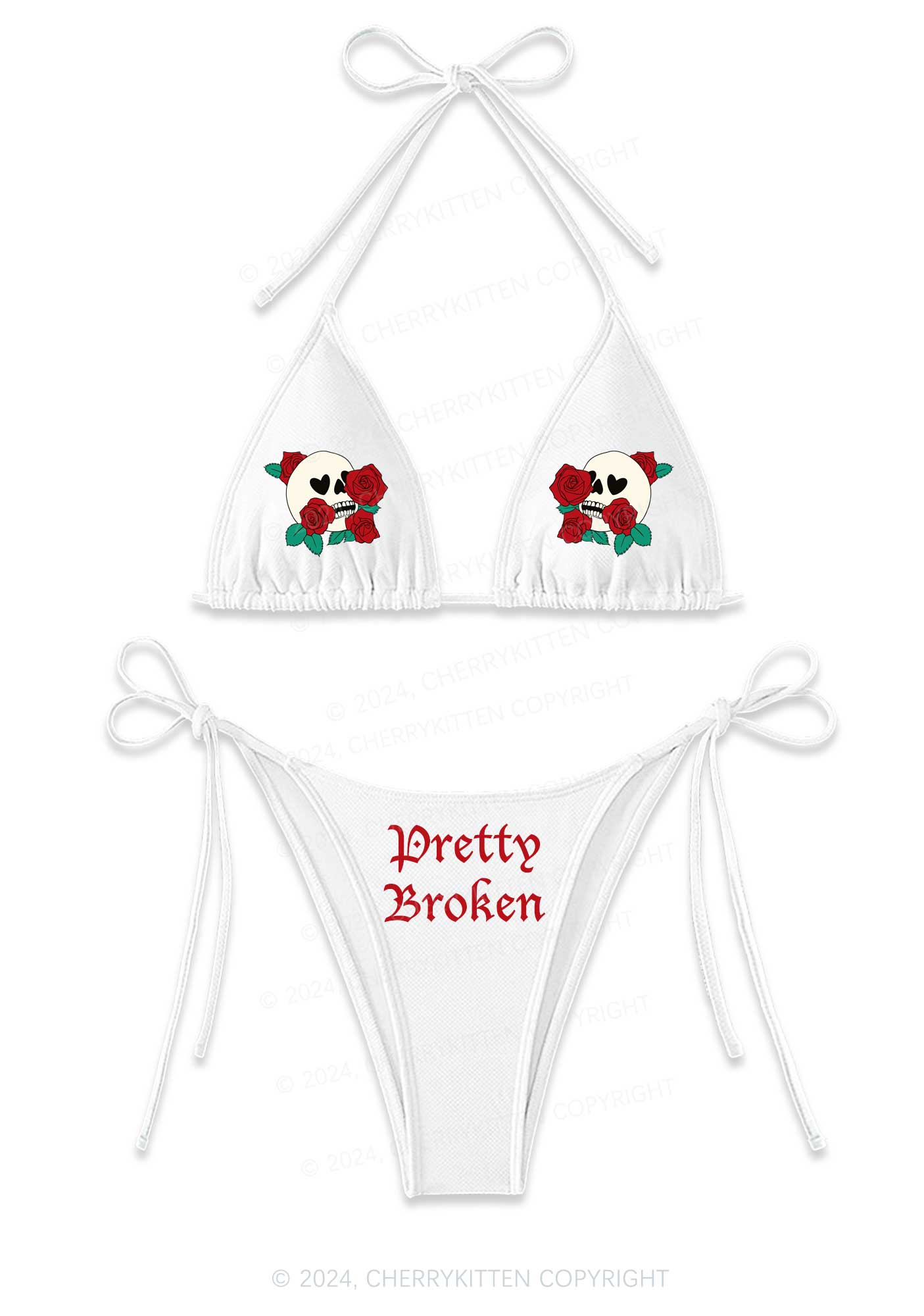 Pretty Broken Y2K Halter Triangle Bikini Set Cherrykitten