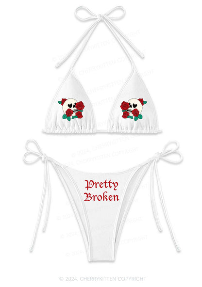 Pretty Broken Y2K Halter Triangle Bikini Set Cherrykitten