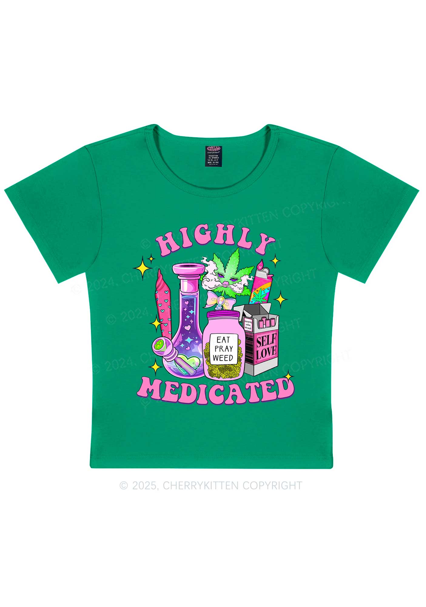 Highly Medicated Y2K Baby Tee Cherrykitten