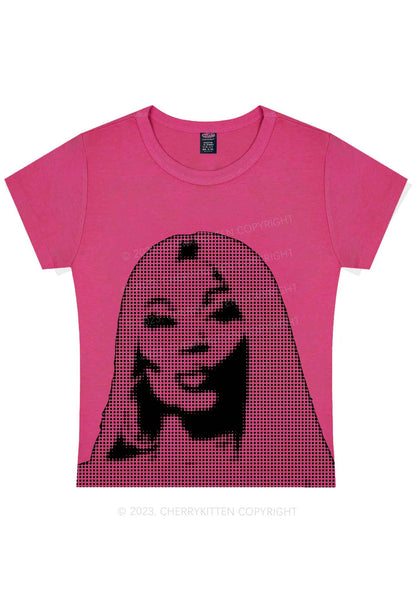 NM Pixel Portrait Y2K Baby Tee Cherrykitten