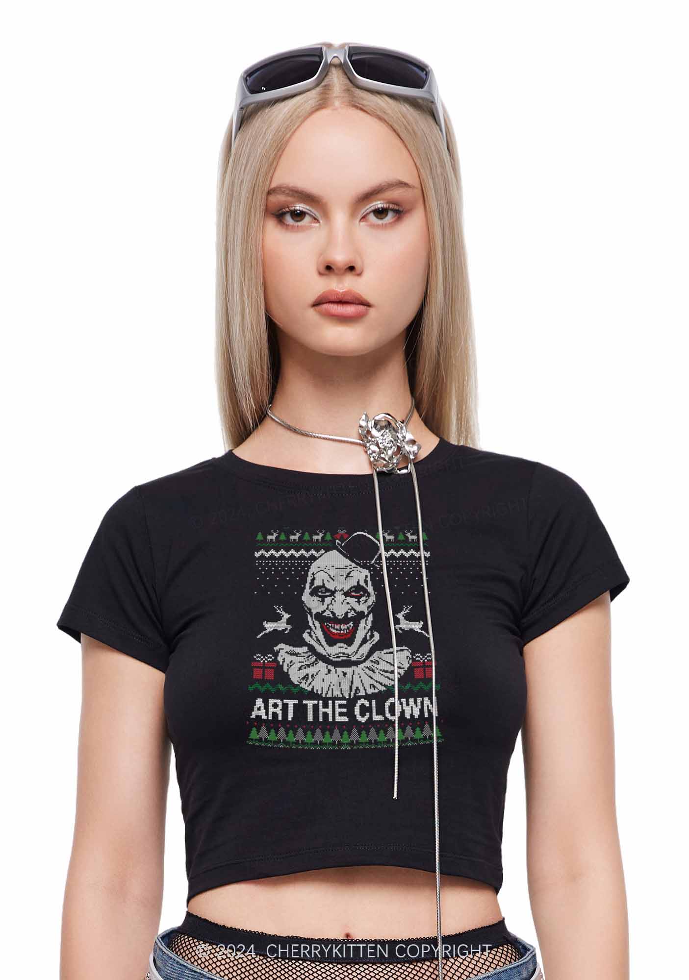 Christmas Art The Clown Y2K Baby Tee Cherrykitten