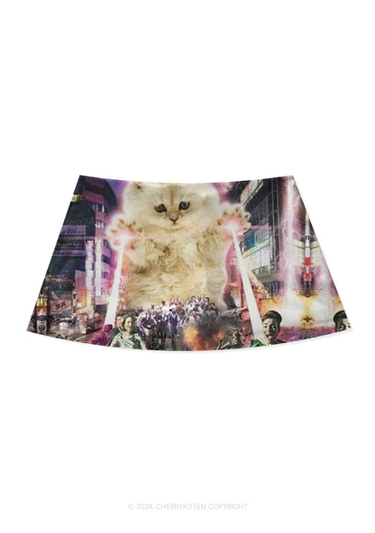 Super Power Kitten Y2K Print Mini Skirt Cherrykitten