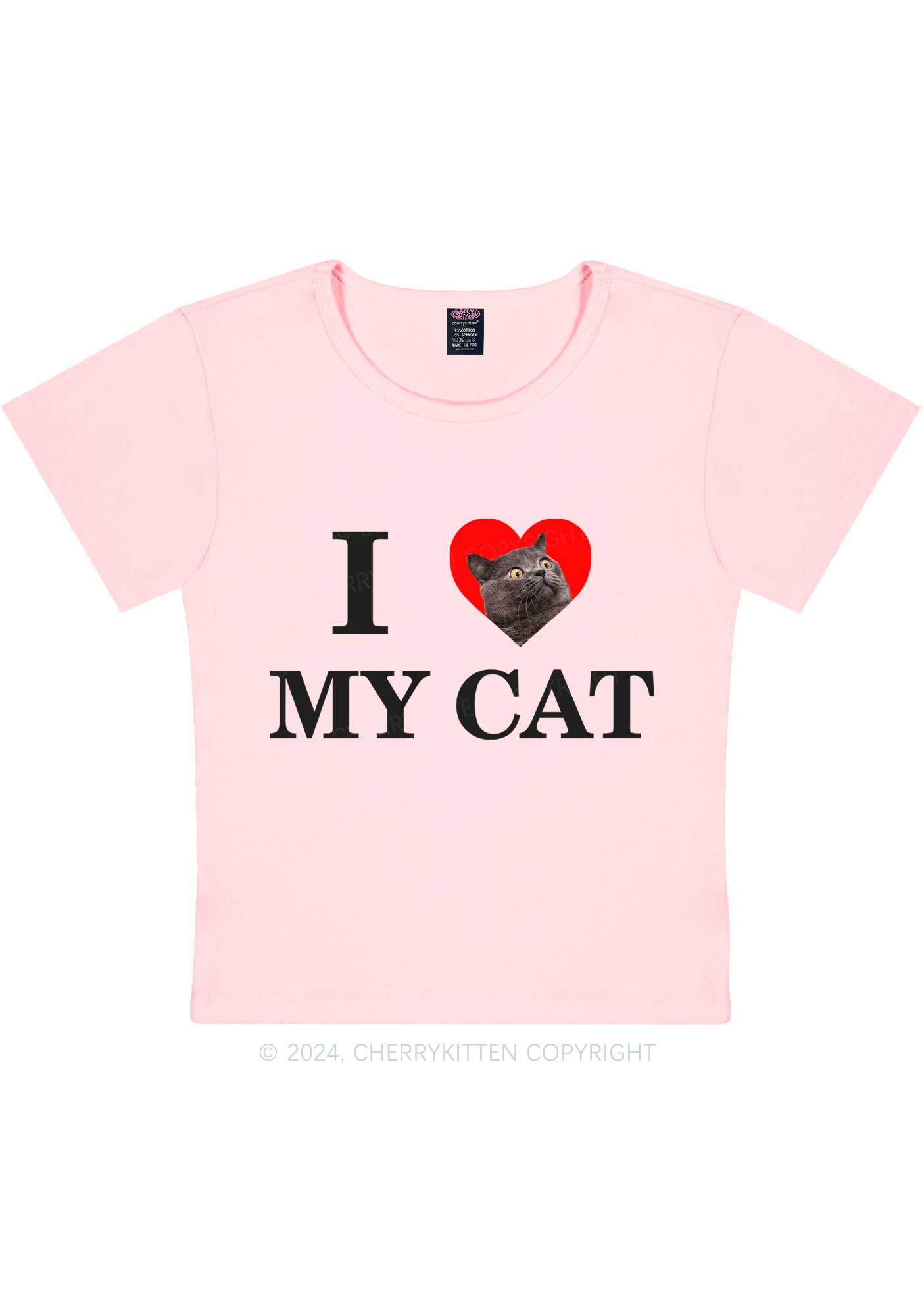 I Love My Cat Custom Photo Y2K Baby Tee Cherrykitten