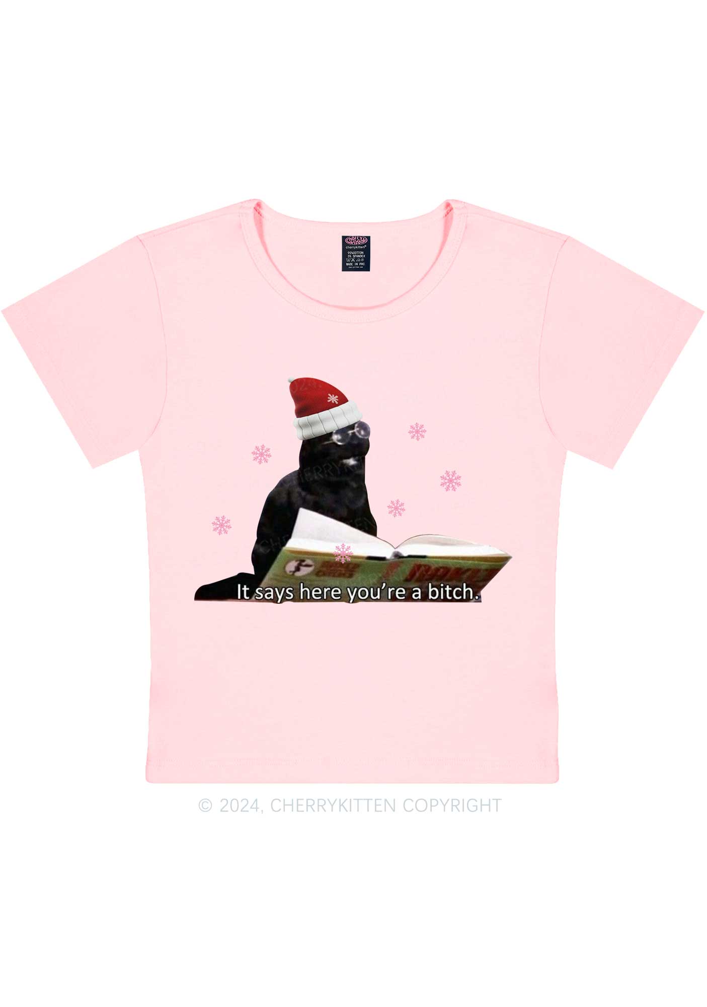 Christmas Cat Bxxch Y2K Baby Tee Cherrykitten