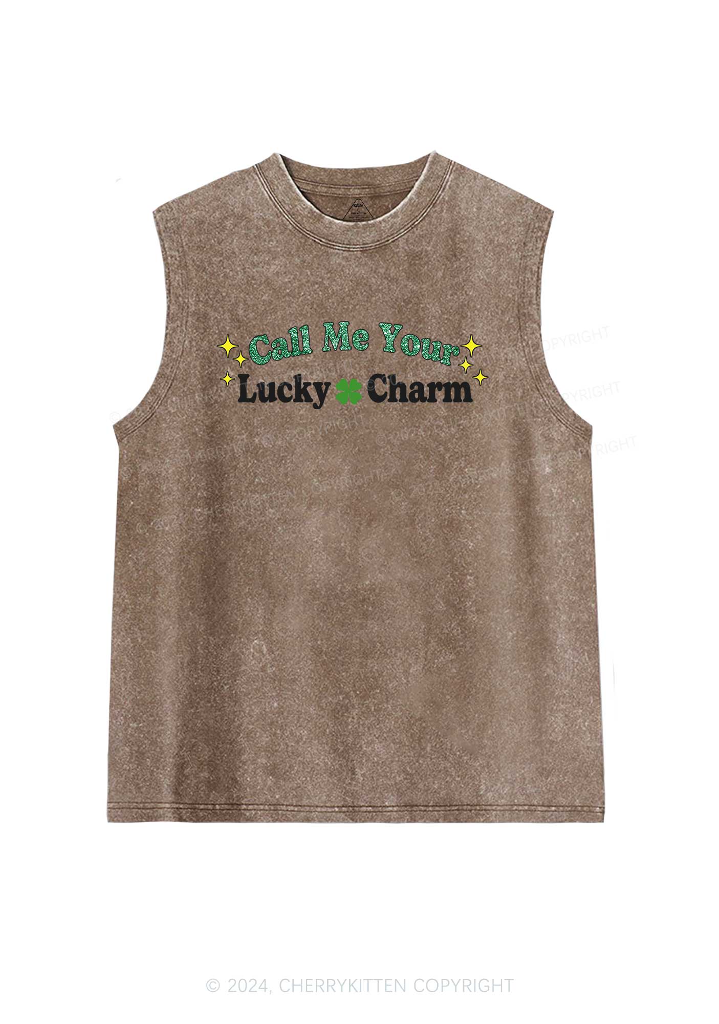 Call Me Your Lucky Charm St Patricks Y2K Washed Tank Cherrykitten