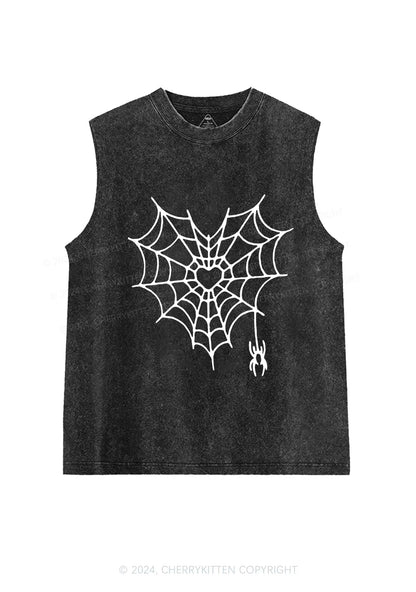 Heart Spider Web Y2K Valentine's Day Washed Tank Cherrykitten