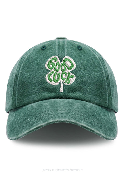 Embroidered Good Luck St Patricks Y2K Washed Baseball Cap Cherrykitten