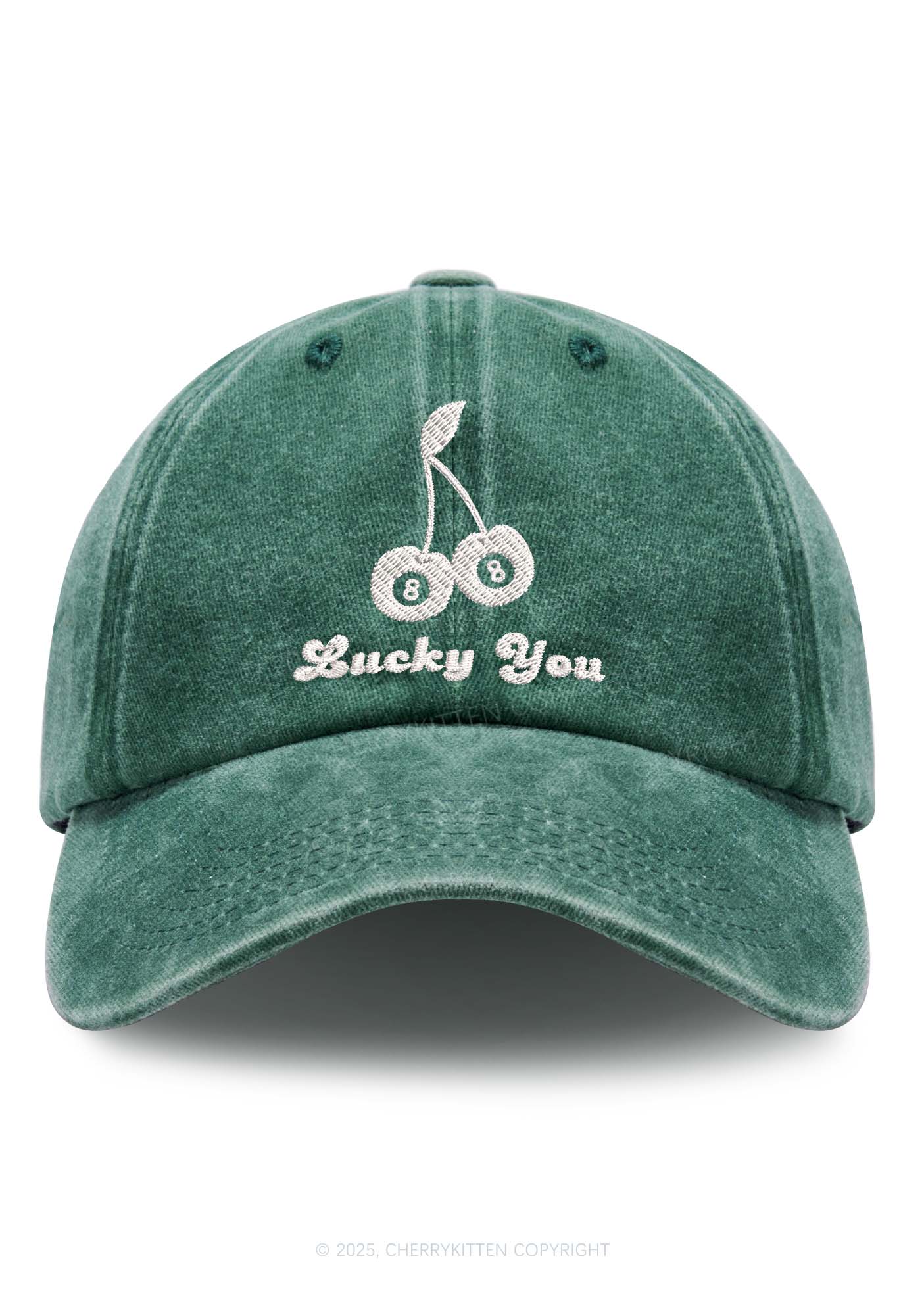 Embroidered Lucky Eight St Patricks Y2K Washed Baseball Cap Cherrykitten