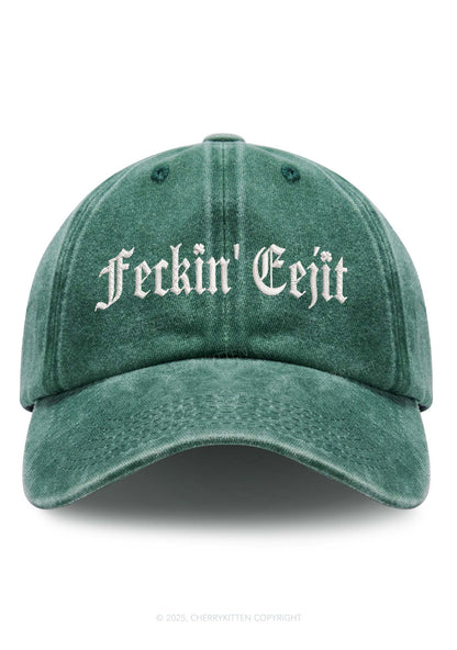 Embroidered Feckin Eejit St Patricks Y2K Washed Baseball Cap Cherrykitten