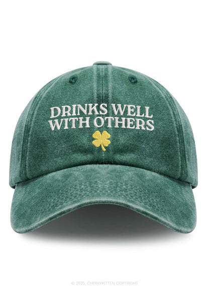 Embroidered Drinks Well St Patricks Y2K Washed Baseball Cap Cherrykitten