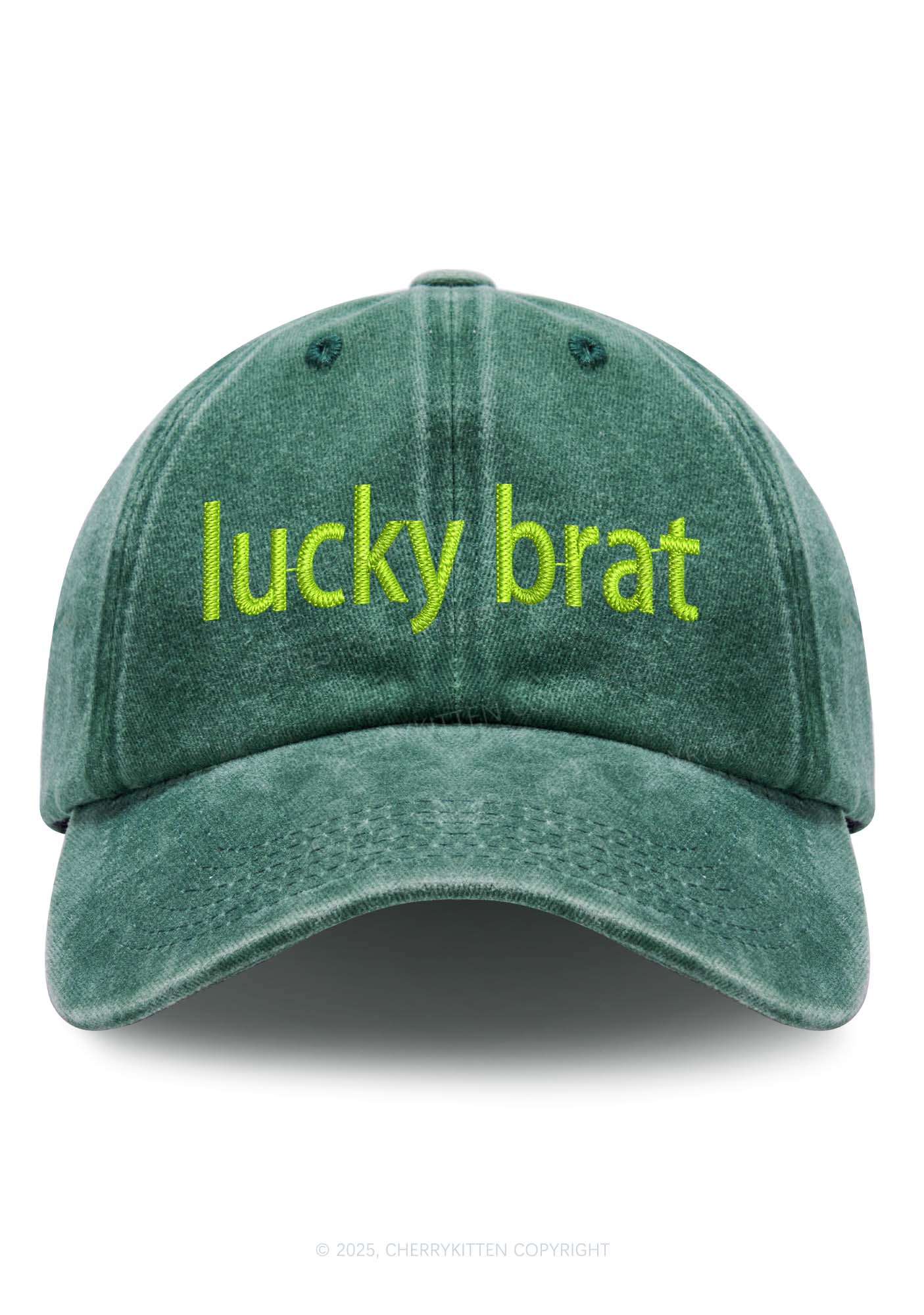 Embroidered Lucky Brat St Patricks Y2K Washed Baseball Cap Cherrykitten