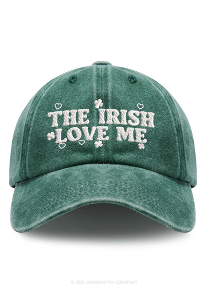 Embroidered Irish Love Me St Patricks Y2K Washed Baseball Cap Cherrykitten