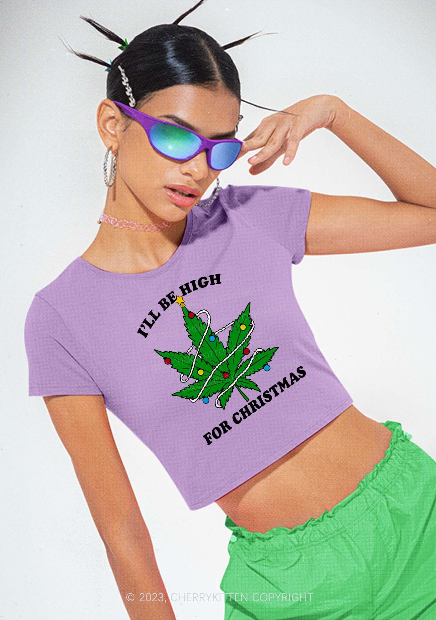 I'll Be High Christmas Y2K Baby Tee Cherrykitten