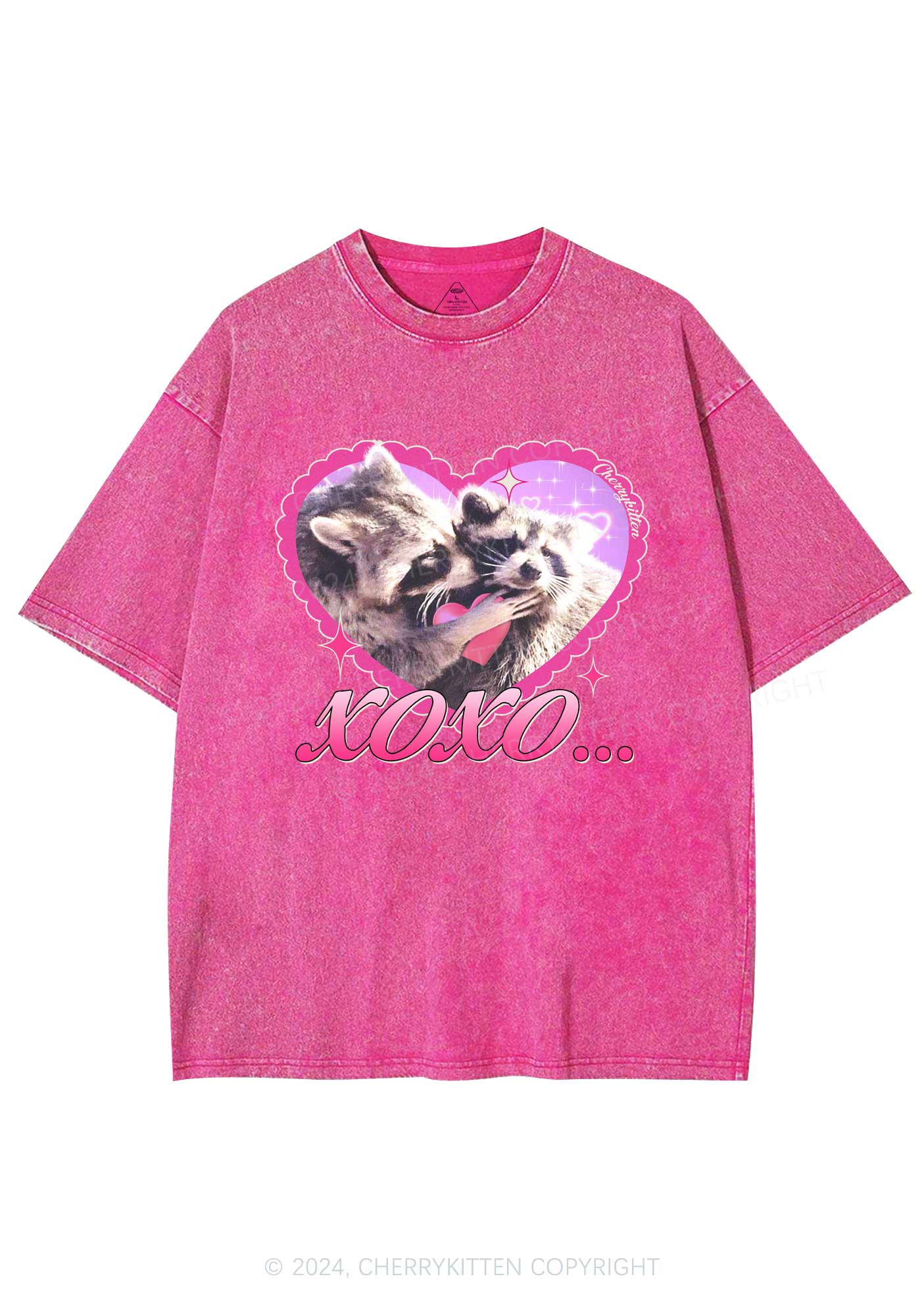 Two Raccoons XOXO Y2K Valentine's Day Washed Tee Cherrykitten