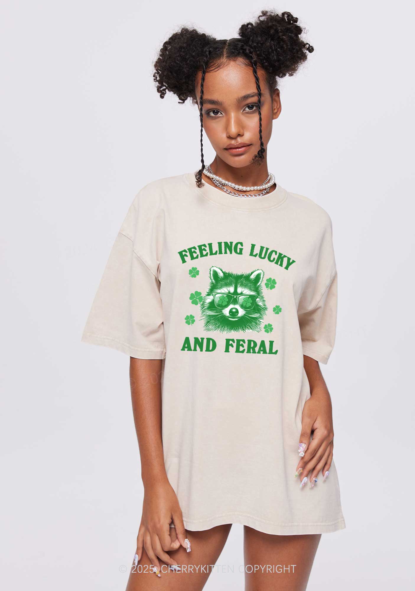 Feeling Lucky And Feral St Patricks Y2K Washed Tee Cherrykitten