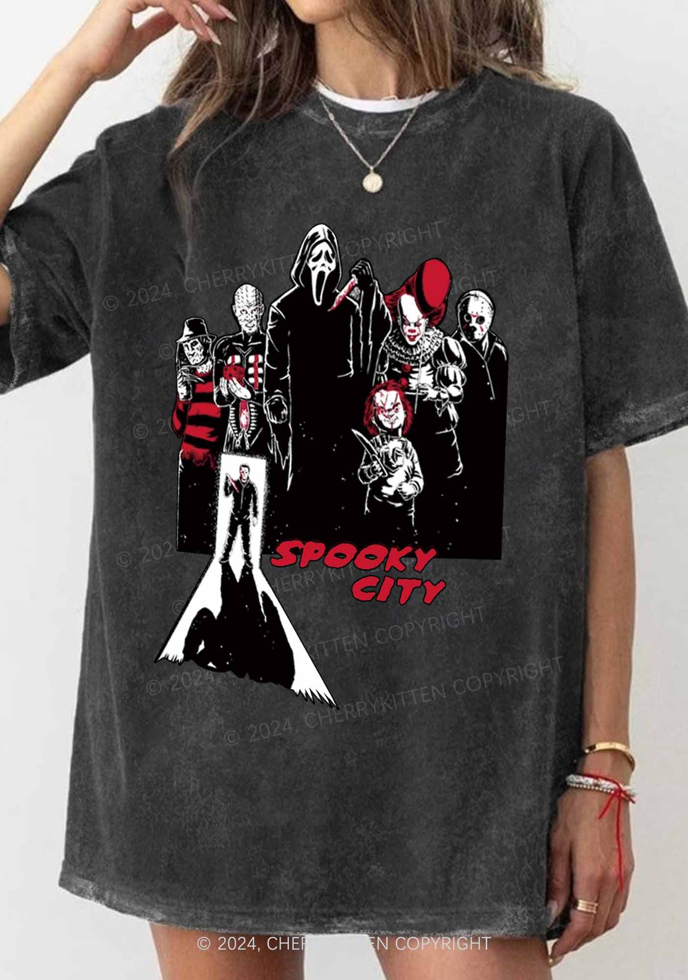 Halloween Spooky City Y2K Washed Tee Cherrykitten