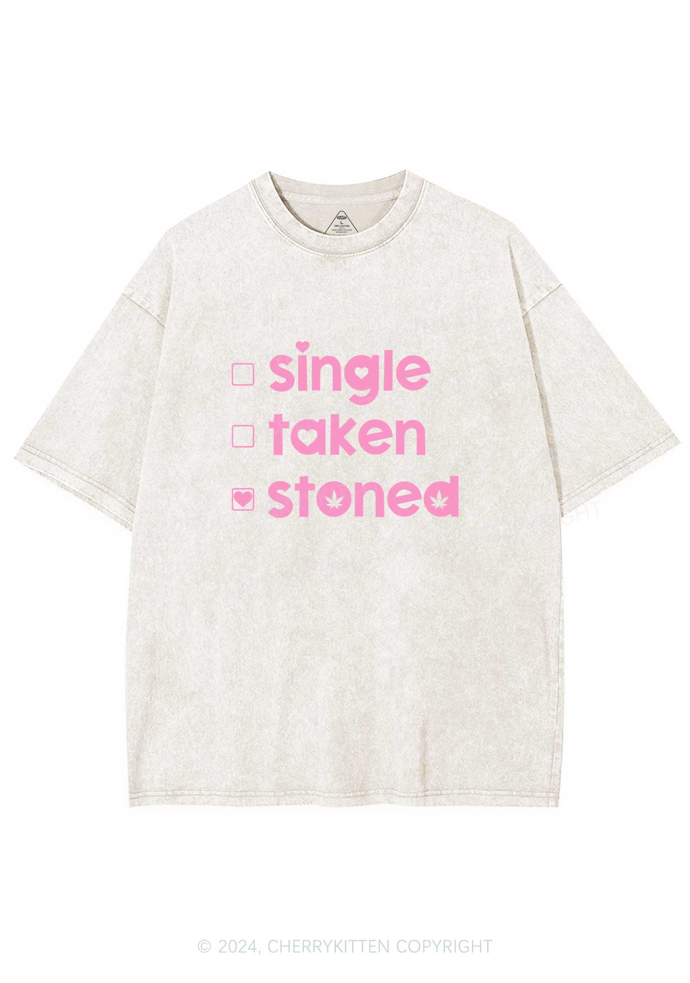 Single Taken Stoned Y2K Valentine's Day Washed Tee Cherrykitten