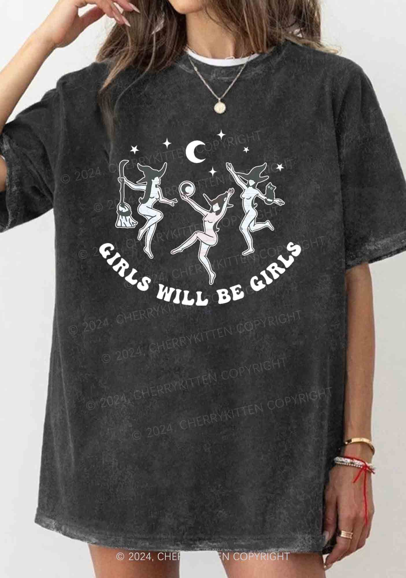 Halloween Dancing Witches Y2K Washed Tee Cherrykitten