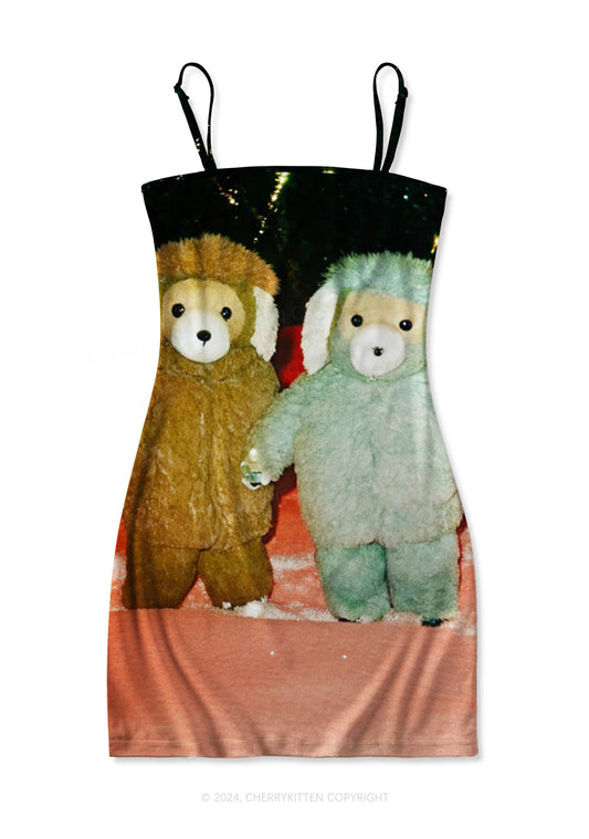 Bear Friends Y2K Print Slip Dress Cherrykitten