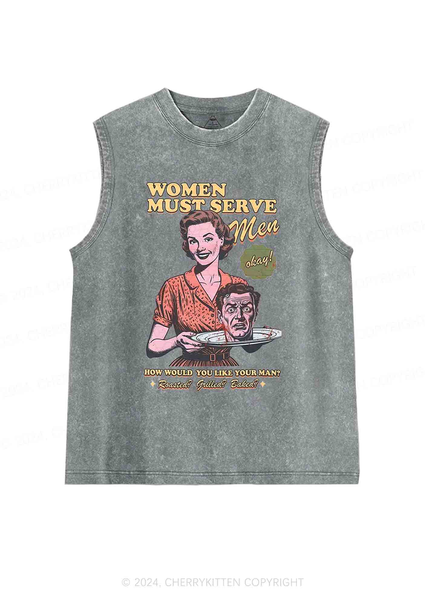 Women Serve Men Y2K Washed Tank Cherrykitten