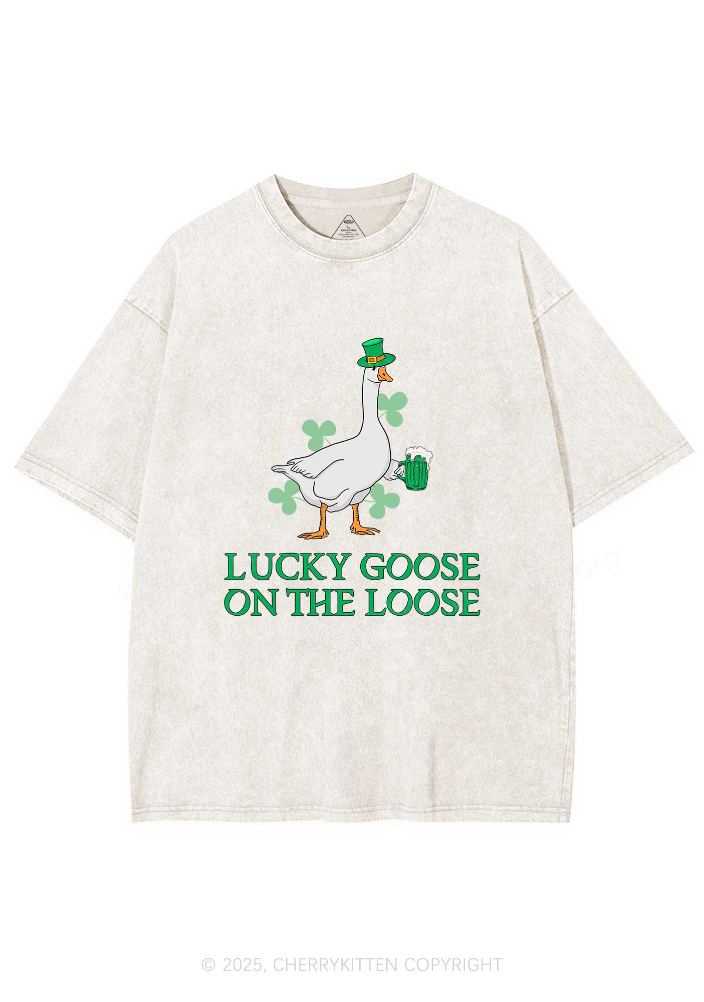 Lucky Goose On The Loose St Patricks Y2K Washed Tee Cherrykitten