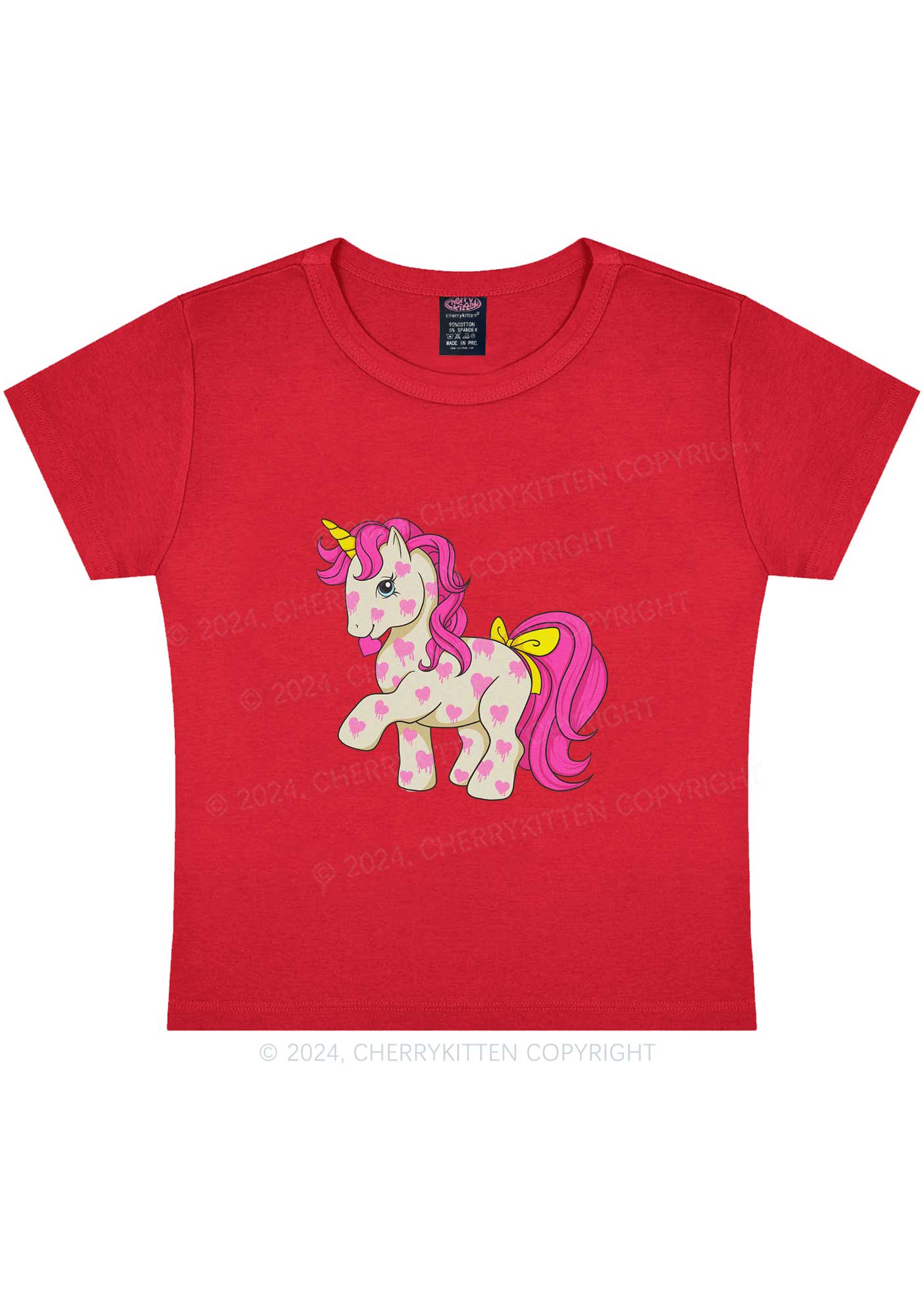 Pink Heart Unicorn Y2K Valentine's Day Baby Tee Cherrykitten