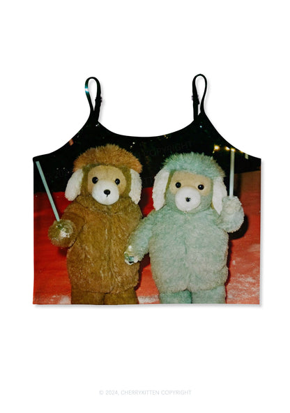 Bear Friends Y2K Print Cami Crop Top Cherrykitten