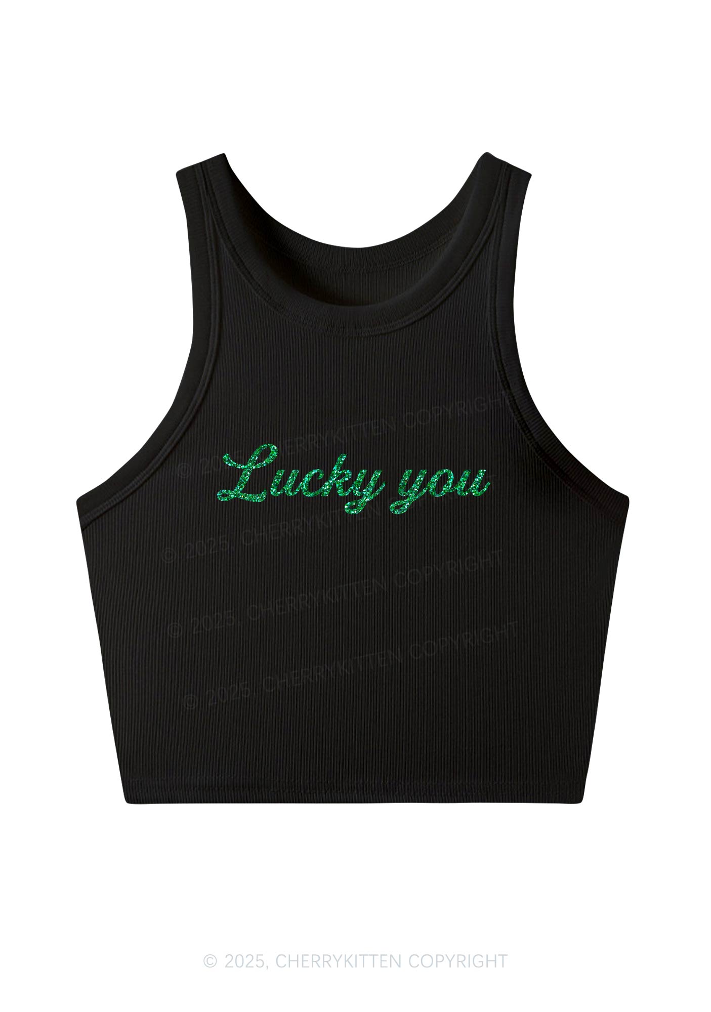 Glitter Lucky You Y2K Crop Tank Top Cherrykitten