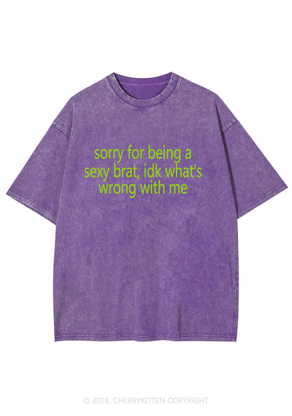 Sorry For Being Brat Y2K Washed Tee Cherrykitten