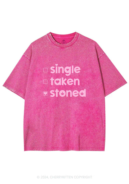 Single Taken Stoned Y2K Valentine's Day Washed Tee Cherrykitten