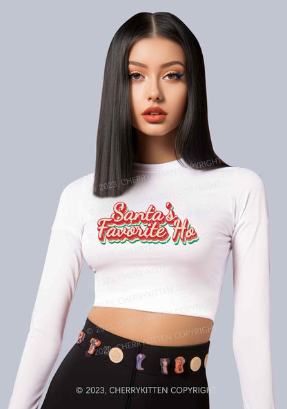 Santa's Favorite Ho Christmas Y2K Long Sleeve Crop Top Cherrykitten