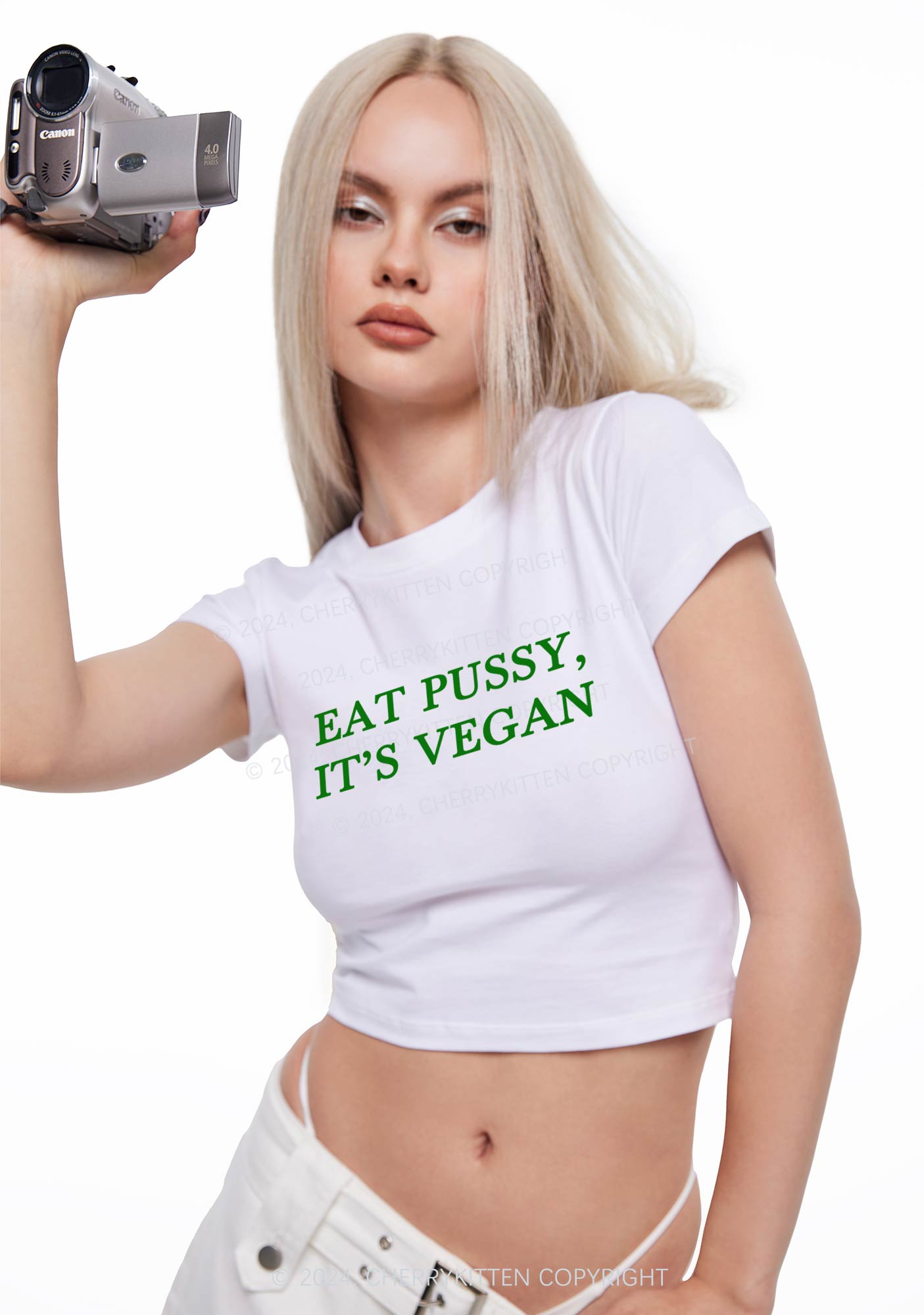 Eat Puxxy It's Vegan Y2K Baby Tee Cherrykitten