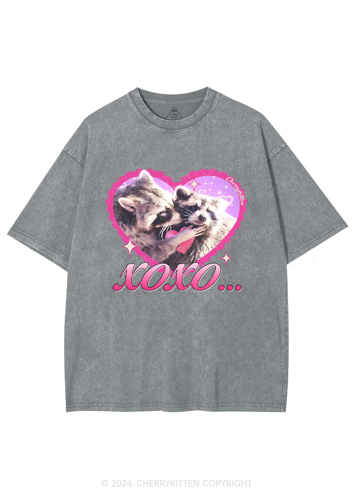 Two Raccoons XOXO Y2K Valentine's Day Washed Tee Cherrykitten