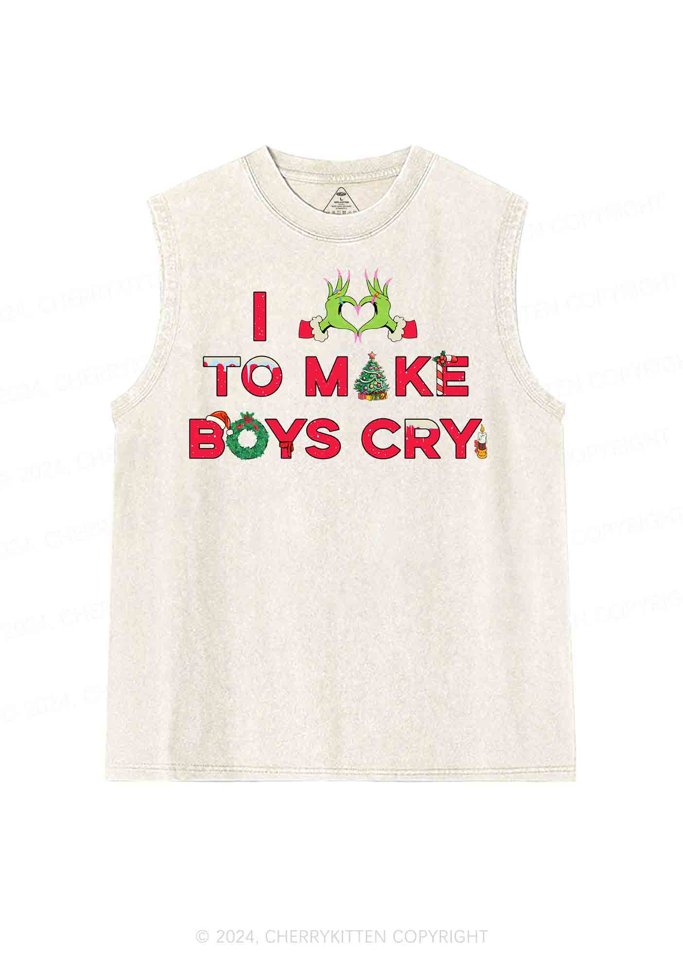 Christmas Love To Make Boys Cry Y2K Washed Tank Cherrykitten