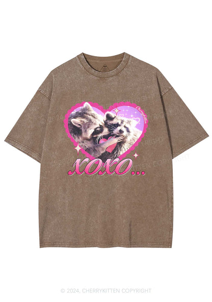 Two Raccoons XOXO Y2K Valentine's Day Washed Tee Cherrykitten