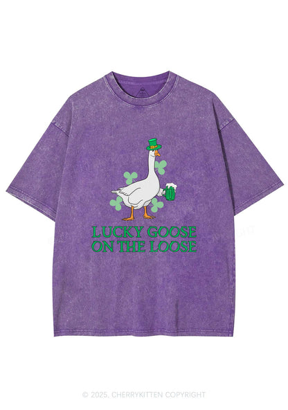 Lucky Goose On The Loose St Patricks Y2K Washed Tee Cherrykitten