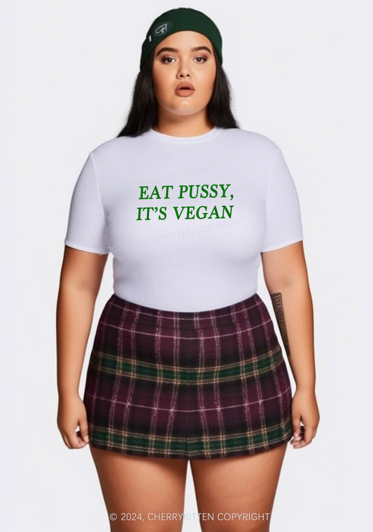 Curvy Eat Puxxy It's Vegan Y2K Baby Tee Cherrykitten