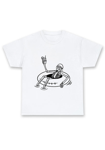 Halloween Skeleton Lying On Swimming Ring Chunky Shirt