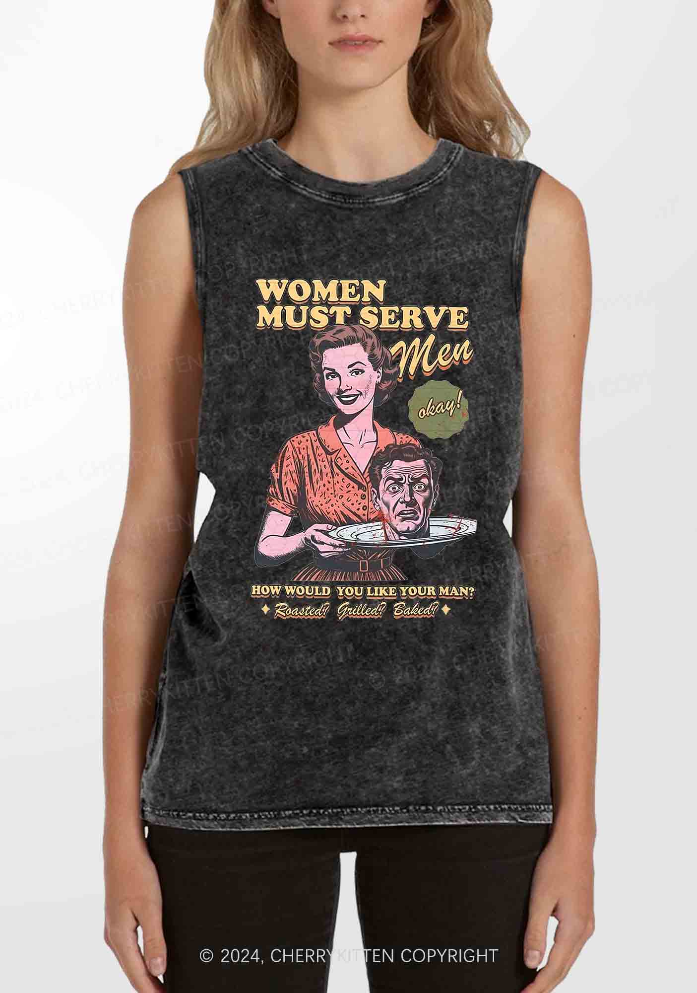 Women Serve Men Y2K Washed Tank Cherrykitten