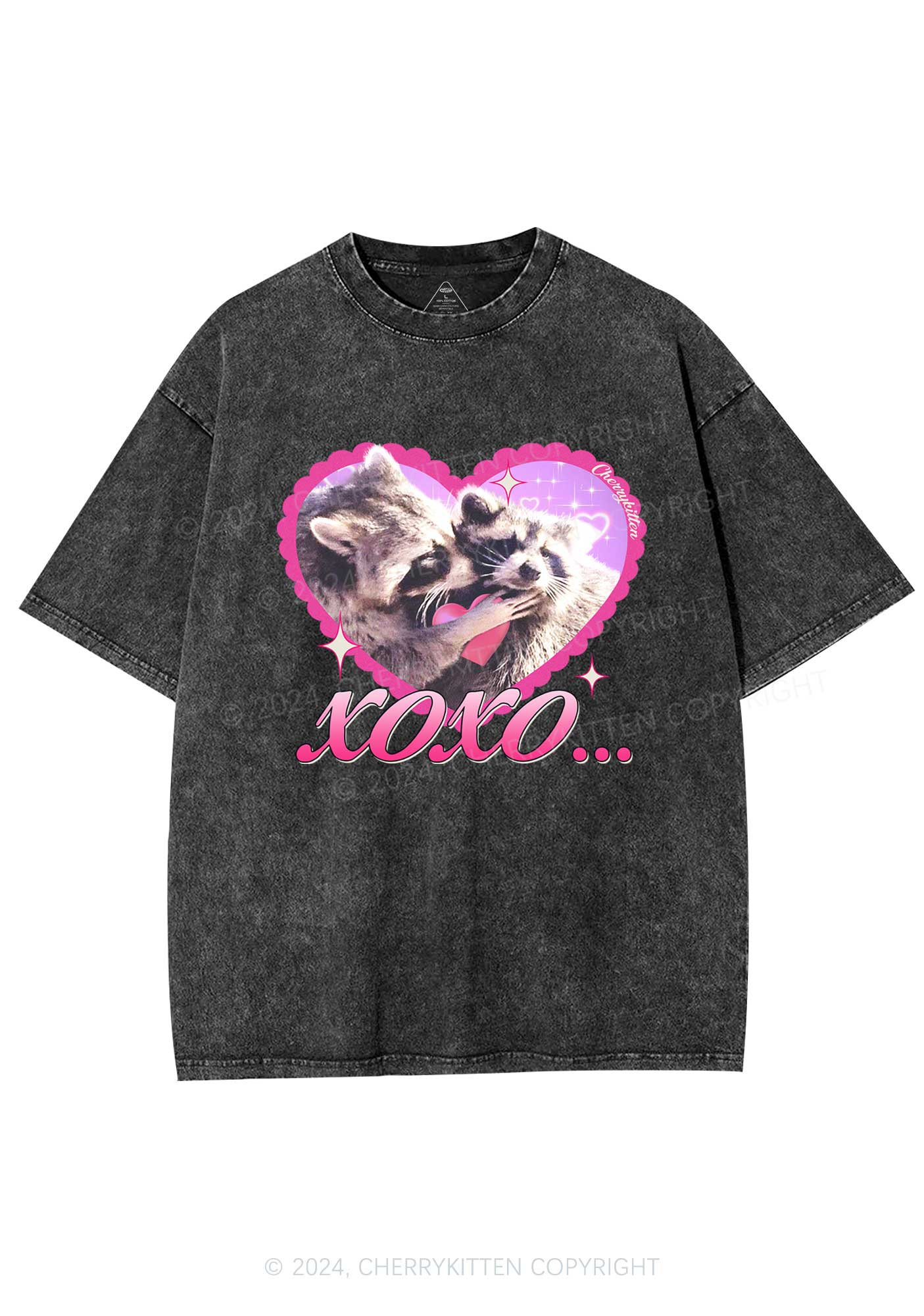 Two Raccoons XOXO Y2K Valentine's Day Washed Tee Cherrykitten