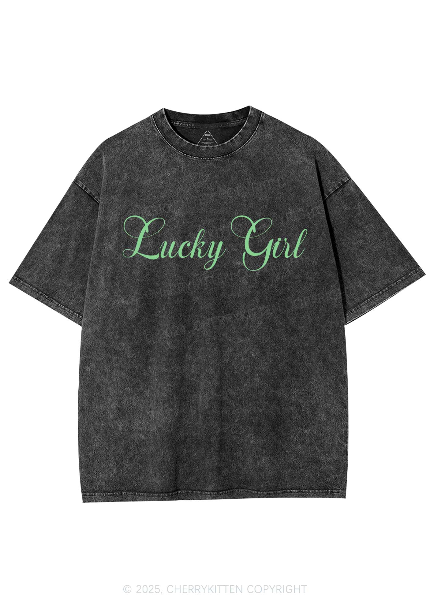 Lucky Girl St Patricks Y2K Washed Tee Cherrykitten