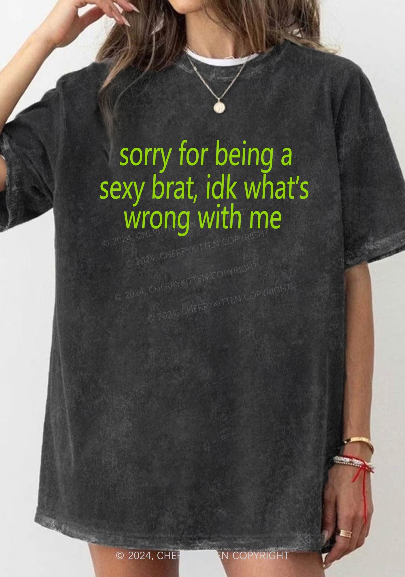 Sorry For Being Brat Y2K Washed Tee Cherrykitten