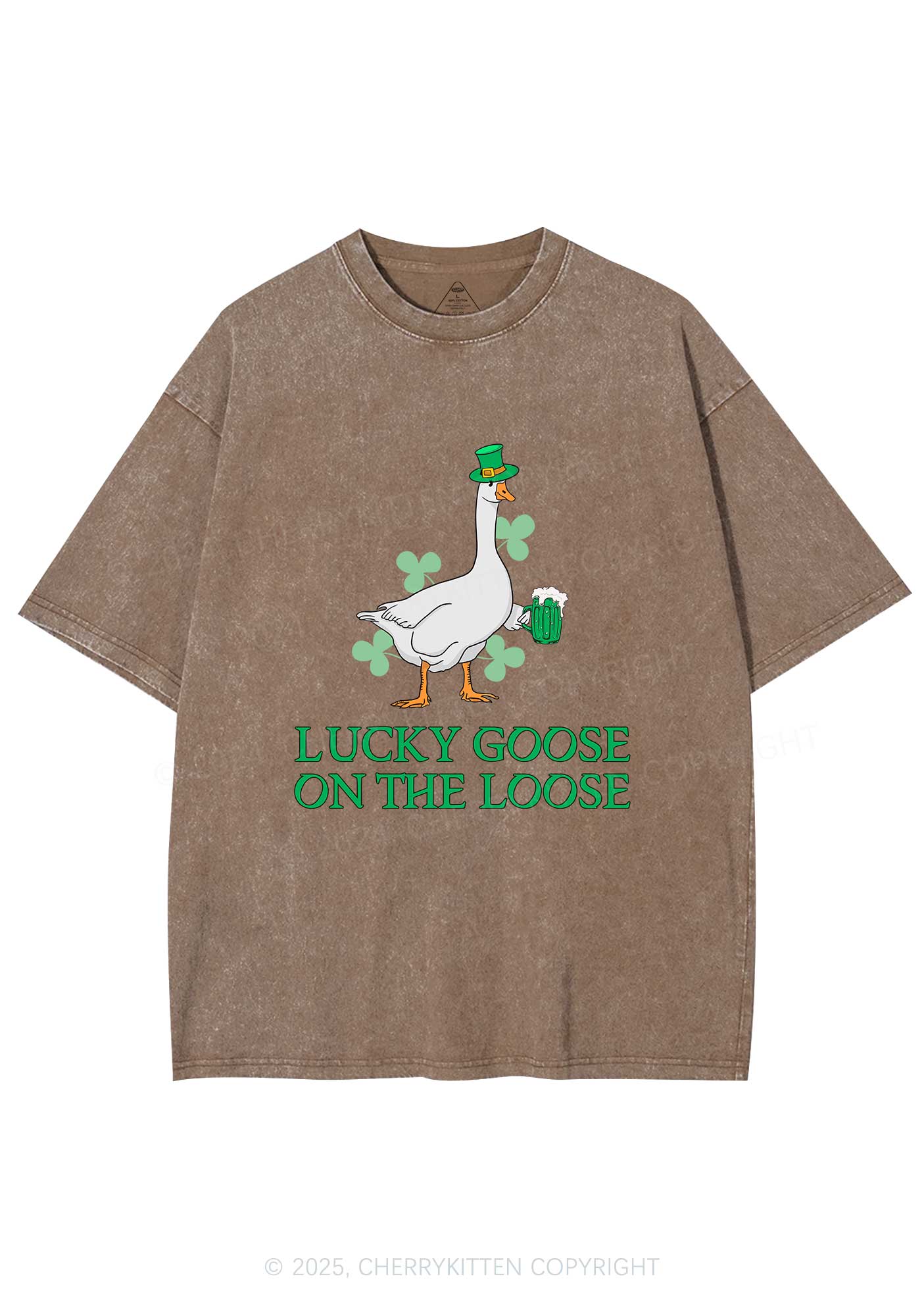 Lucky Goose On The Loose St Patricks Y2K Washed Tee Cherrykitten