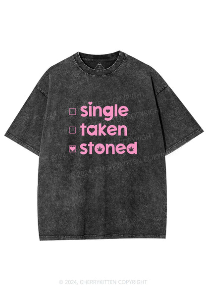 Single Taken Stoned Y2K Valentine's Day Washed Tee Cherrykitten