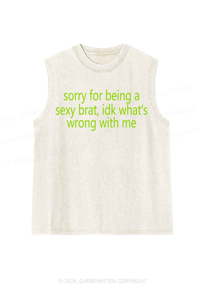 Sorry For Being Brat Y2K Washed Tank Cherrykitten