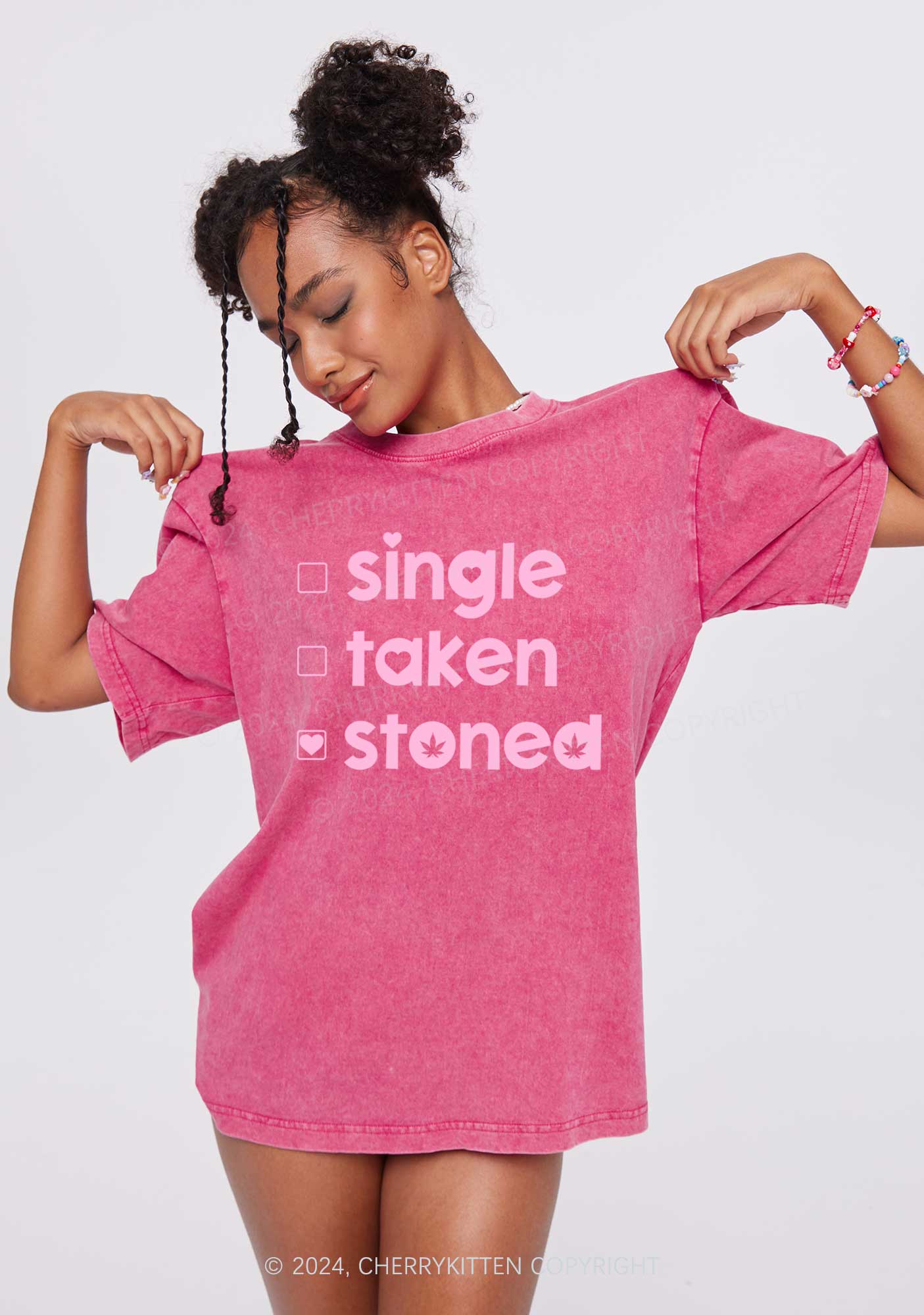 Single Taken Stoned Y2K Valentine's Day Washed Tee Cherrykitten