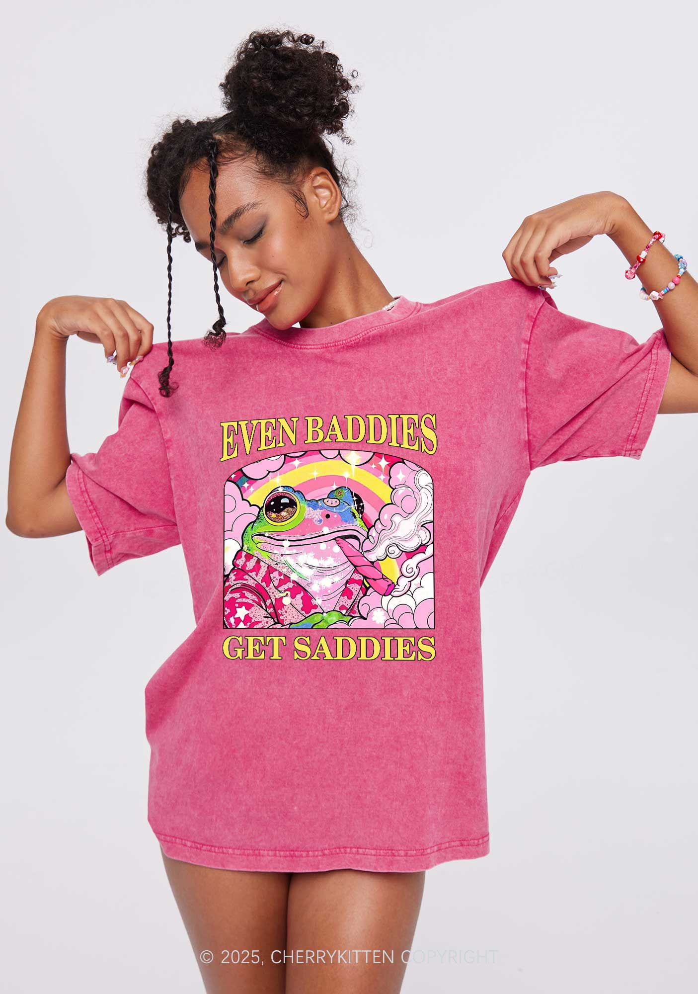 Baddies Smoking Frog Y2K Washed Tee Cherrykitten